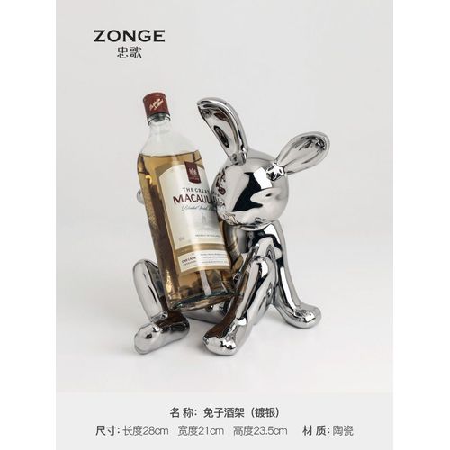 Créatif Lumière Luxe À La Mode Jeu Lapin Cave À Vin Meuble Tv Décoration Casier À Vin Rouge Pendaison De Crémaillère Européen Plaqué Argent Artisanat Lapin Ivre Casier À Vin Style Assis