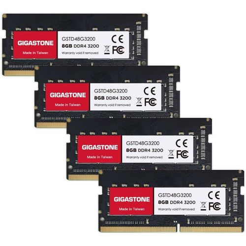 [DDR4 RAM] GIGASTONE 32Go Kit(4x8Go) DDR4 3200MHz(2933MHz Or 2666MHz) PC4-25600(PC4-23400/21300) CL22 1.2V SODIMM 260pin UnbuffeRouge Non ECC Mémoire Haute Performance Mise à Niveau pour Portable