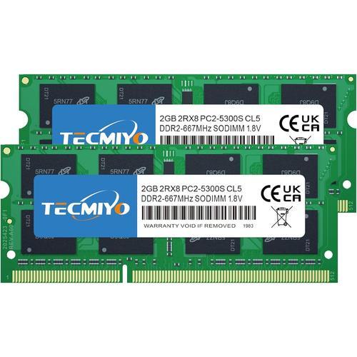 4Go(2x2Go) DDR2 Mémoire RAM DDR2-667 PC2-5300S Barrette de Ram Sodimm DDR2 667MHz SODIMM 2RX8 Dual Rank PC Portable PC2-5300 1,8 V Non-ECC