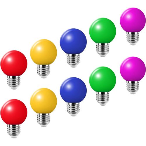 Lot De 10 E27 Ampoule Couleur Led 2w Colorful Bulb Lampe De Couleur 360° Angle Ac220v-240v, Rouge, Jaune, Bleu, Vert Et Violette