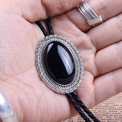 Agate Time Gem Bolo Tie,Retro Shirt Chain,Corde UR,Collier en cuir