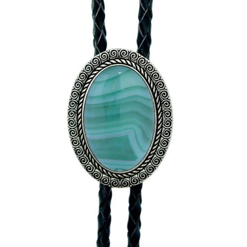 Agate Time Gem Bolo Tie,Retro Shirt Chain,Corde UR,Collier en cuir