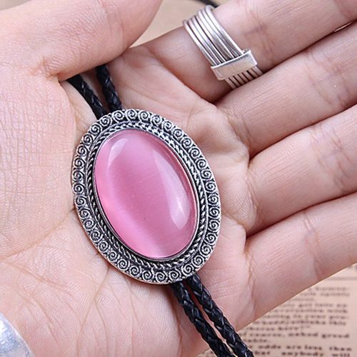 Agate Time Gem Bolo Tie,Retro Shirt Chain,Corde UR,Collier en cuir