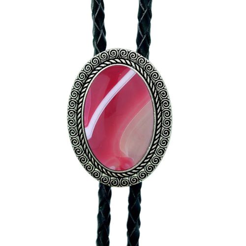 Agate Time Gem Bolo Tie,Retro Shirt Chain,Corde UR,Collier en cuir