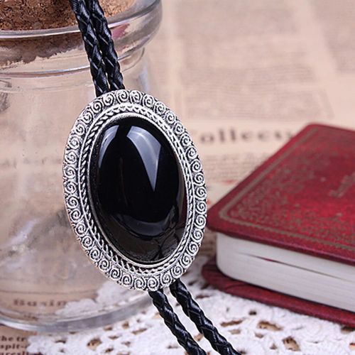 Agate Time Gem Bolo Tie,Retro Shirt Chain,Corde UR,Collier en cuir