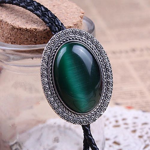 Agate Time Gem Bolo Tie,Retro Shirt Chain,Corde UR,Collier en cuir