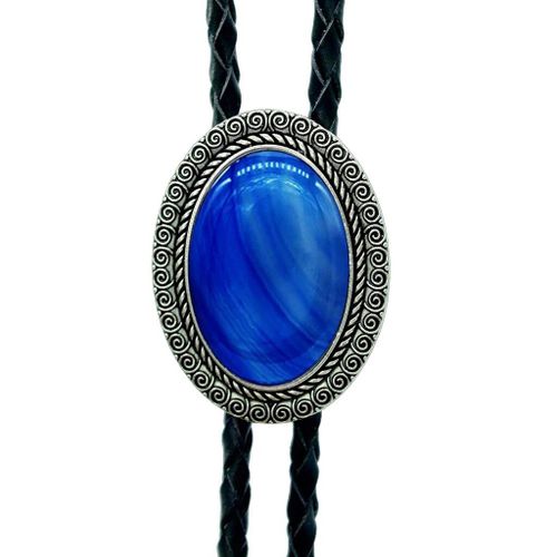 Agate Time Gem Bolo Tie,Retro Shirt Chain,Corde UR,Collier en cuir