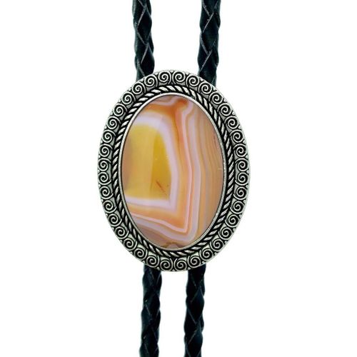 Agate Time Gem Bolo Tie,Retro Shirt Chain,Corde UR,Collier en cuir