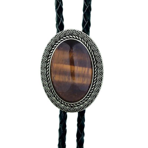 Agate Time Gem Bolo Tie,Retro Shirt Chain,Corde UR,Collier en cuir