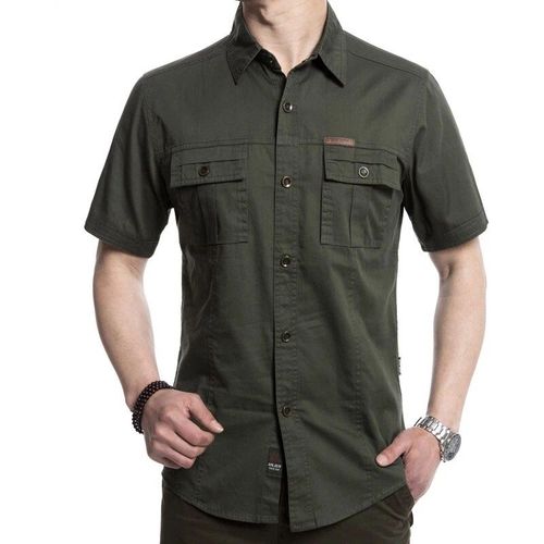 Chemise À Manches Courtes En Coton Pour Homme,Grande Taille,Éventails De L'armée,Couleur Unie,Pour La Randonnée Et L'alpinisme