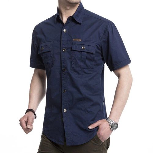 Chemise À Manches Courtes En Coton Pour Homme,Grande Taille,Éventails De L'armée,Couleur Unie,Pour La Randonnée Et L'alpinisme