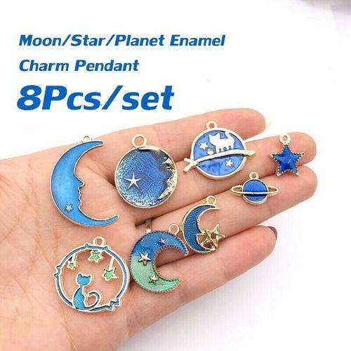 Breloques En Émail Pour Filles, 8/24 Pièces, Pendentif Bleu Exquis Pour La Fabrication De Bijoux, Boucles D'oreilles, Collier, Étoile, Planète, Cadeau