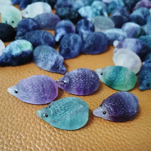 Pierre Naturelle Sculptée Hérisson, Cristal De Quartz Fluorite Bleue, Cristaux De Guérison Reiki Pour Bricolage De Bijoux Pendentif Breloques 1 Pièce