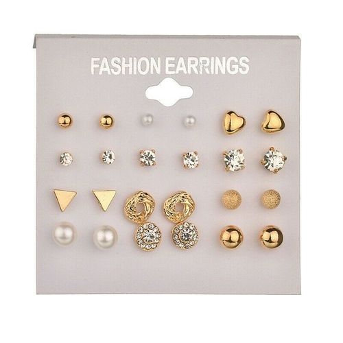 Lot De 12 Paires De Boucles D'oreilles En Cristal Zircon Pour Femmes, Élégantes, Bijoux En Forme De C¿Ur, Perles, Strass Doré