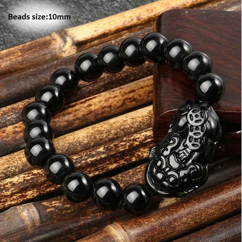 Bracelet Fengshui Pixiu Pour Homme Et Femme, Unisexe, Porte Bonheur, Perles Obsidienne, Cadeau, Bijoux