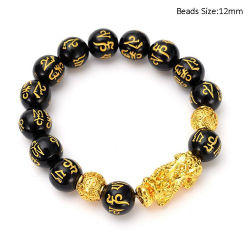 Bracelet De Perles En Pierre Feng Shui Obsidienne, Chaînette Unisexe En Or Noir, Pixiu, Richesse Et Bonne Fortune, Pour Hommes Et Femmes