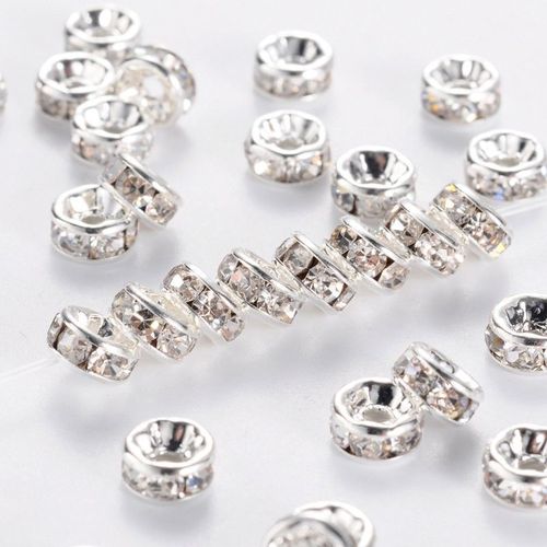 Perles De Strass En Métal Argenté Pour Femmes, 100 Pièces, Cristal Clair, 8mm, Rondelle, Entretoise, Bricolage, Bracelet, Bijoux, Accessoires