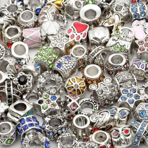 Breloques En Perles De Cristal Et Strass Pour Fabrication De Bracelets, En Métal Émaillé, Gros Trous, 45g, 8.5mm 12mm, Vente En Gros