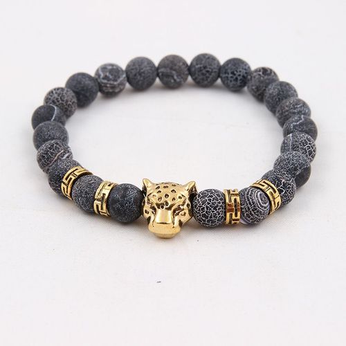 Bracelet Tête De Loup Léopard, Perles D'agate Naturelle, Pierre Volcanique, ¿Il De Tigre, Perles De Lave, Pour Hommes Et Femmes