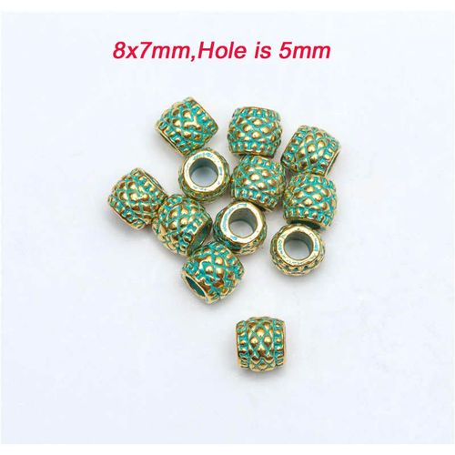 Perles Tubulaires Vertes Et Dorées Vintage, 8mm, 20 Pièces/Lot, Perles D'espacement En Argent Tibétain Pour La Fabrication De Bracelets Et De Bijoux