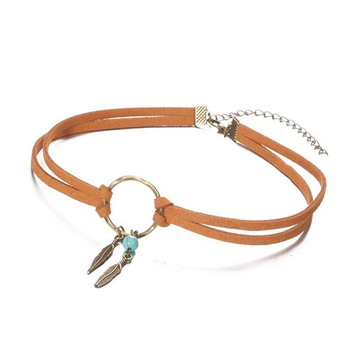 Colliers Ras Du Cou Rétro En Cuir, Plume, Feuilles, Pour Femmes, Filles, Vintage, Or Antique, Style Boho, Bijoux À La Mode