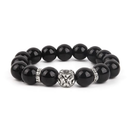 Bracelet Vintage En Obsidienne Pour Hommes, Breloque Tibétaine En Argent, Bracelet En Pierre Naturelle, Élastique, Bijoux Fait À La Main, Cadeau Créatif