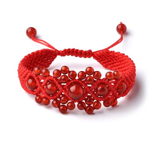 Bracelet En Agate Rouge Naturelle Pour Femmes, Bracelet En Corde Rouge Réglable Tricoté À La Main, Bracelet En Corde Rouge Délicate De Style Ethnique