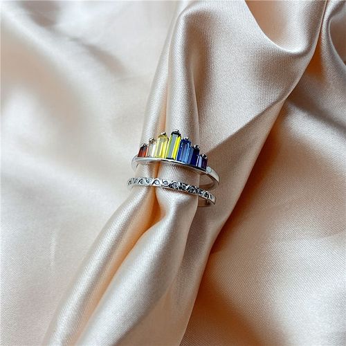 Bagues Arc En Ciel À La Mode, Bagues Géométriques De Mariage, Fiançailles, Pour Femmes, Cadeau De Fête, Breloque, Strass, Bijoux