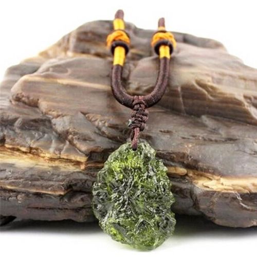 Collier Pendentif En Pierre De Météorite Naturelle, Cristal Vert Pour Femmes Et Hommes, Pierres Irrégulières, Breloque, Corde Tressée, Chaîne, Collection De Bijoux