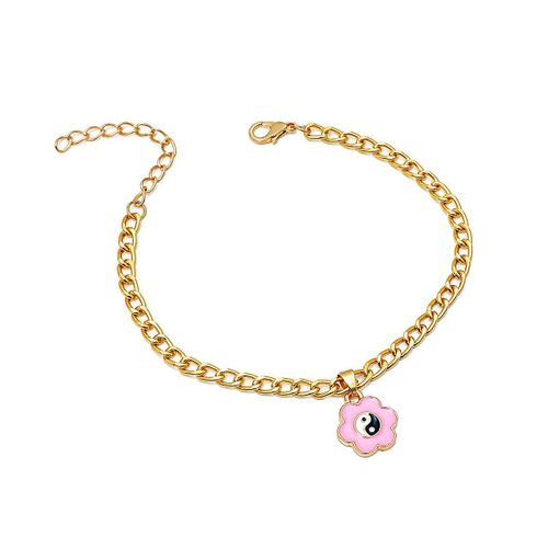 Bracelet De Cheville En Métal Rose Tai Chi Fleuri Pour Femme, Bijoux Rétro Géométrique Ins Wind Gossip Flower, Style Cubain