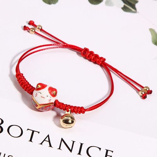 Bracelets Simples En Céramique En Forme De Chat Porte Bonheur Pour Femme Et Fille, Tissé À La Main, Couleurs Rouges, Pour Étudiantes Et Copines