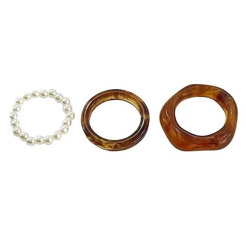 Nouveau 3 Pièces/Ensemble Rétro Mode Résine Beige Naturel Perle Bague Anneau Cadeau Bijoux De Fête Pour Les Filles, Les Femmes Et Les Enfants