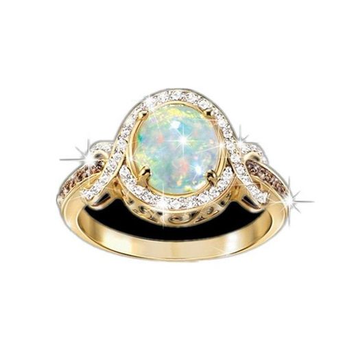 Bague En Opale En Forme D'¿Uf Blanc, Anneau En Alliage Incrusté De Pierres Précieuses Artificielles, Cadeau Pour Hommes Et Femmes