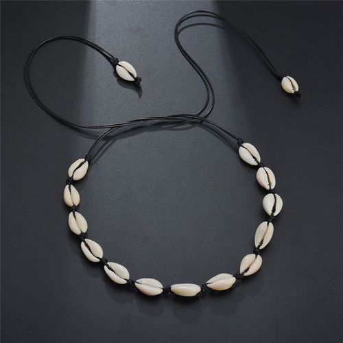 Collier En Corde Noire Naturelle, Style Bohème, Ras Du Cou Perlé, Coquillages De Mer, Bijoux De Plage, Cadeaux