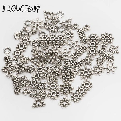 Perles Métalliques En Forme De Fleur Rose, 200 Pièces, Mélange De Tailles, Couleur Argent, Entretoise, Pour Bricolage, Fabrication De Bijoux, Bracelet, Collier, Aiguille, Breloque S