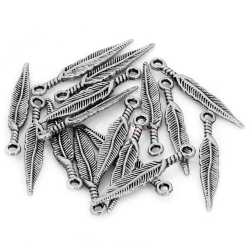 Pendentif En Forme De Plume De Feuille, 20 Pièces, Breloques En Métal Argenté Antique Pour La Fabrication De Bijoux, Résultats De Bricolage Pour Accessoires De Bracelet Et De Collier