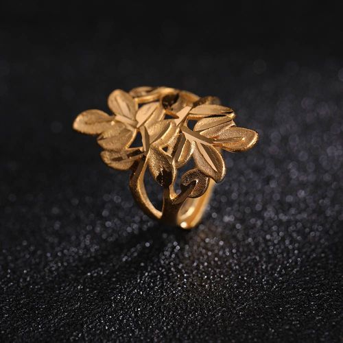 Bague Ajustable En Or Jaune 24k Pour Femme, Bijoux À La Mode Avec Motif De Fleurs Et De Feuilles, Collection 2018