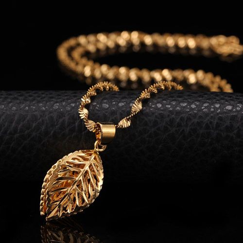 Collier En Or Jaune 24k Rempli De Grosses Feuilles Creuses, Pendentifs Pour Femmes, Ras De Cou, Chaîne Ondulée, Mode 2018