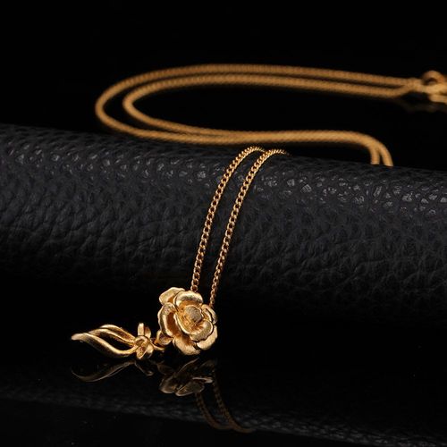 Collier Avec Pendentif En Or Jaune 24k Pour Femme, Épais, Avec Fleur De Rose, Chaîne Ras Du Cou, À La Mode, Nouveauté 2018