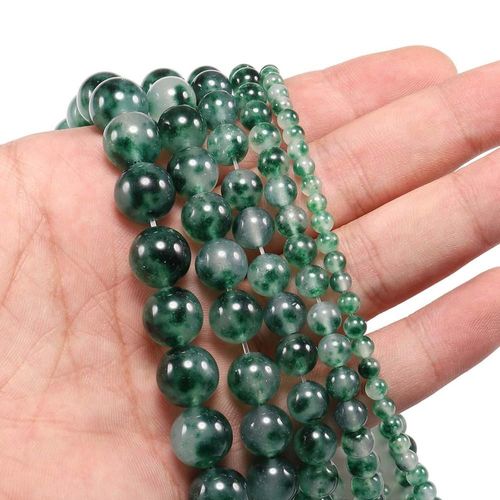 Perle Ronde En Pierre De Jades Naturelle, Agate Verte, Pour La Fabrication De Bijoux, 1 Brin/Lot 4/6/8/10/12mm, Bracelet À Bricoler Soi Même