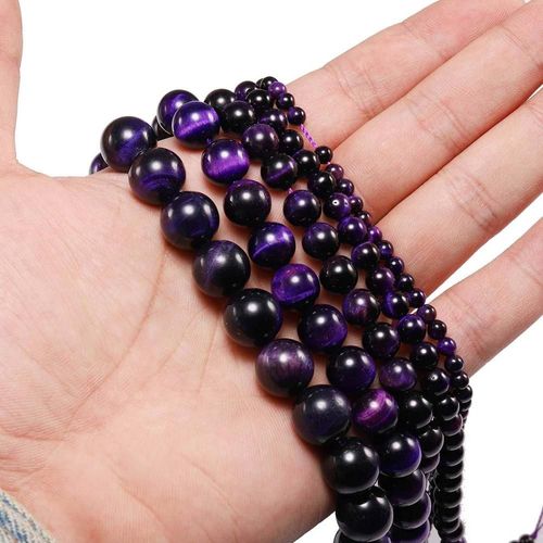 Perles Rondes En Agate Oeil De Tigre Violet, Pierre Naturelle Aaa 4 6 8 10 12mm, Perles D'espacement Amples Pour La Fabrication De Bijoux Bracelet Diy, 1 Brin/Lot