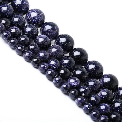 Perles Rondes En Pierre De Sable Bleue Naturelle, Pour La Fabrication De Bijoux, Bracelet, Bricolage, 1 Brin/Lot, 4 6 8 10 12 Mm