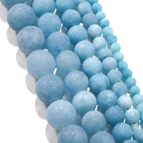 Pierre Calcédoine Bleu Mat, 1 Brin/Lot 4/6/8/10mm, Aigue Marine Ronde, Perles D'espacement Amples Pour Bracelet, Fournitures De Fabrication De Bijoux