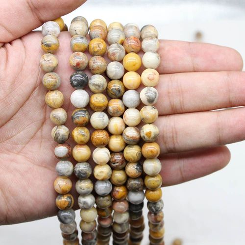 Perles D'agate En Pierre Naturelle Marron, 1 Brin/Lot, Perles Rondes En Dentelle, Pour La Fabrication De Bijoux, Bricolage, Bracelet, Collier