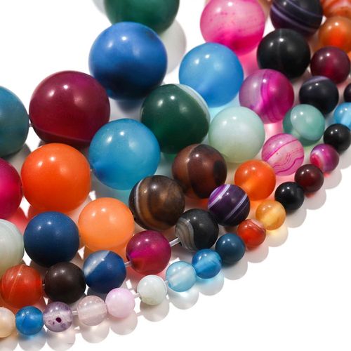Perles Cornaline Rondes À Rayures De Couleurs Mélangées, 1 Brin/Lot 4/6/8/10mm, Perle D'espacement Ample Pour La Fabrication De Bijoux De Bracelet, Accessoire