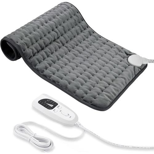 Coussin Chauffant Électrique muscle dos bras abdomen épaule corps 6 Températures Lavable arrêt auto 30x60 cm (Gris Foncé)