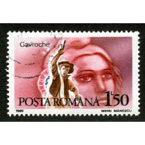 Timbre Oblitéré Posta Romana, Gavroche, 1989, 1 L 50