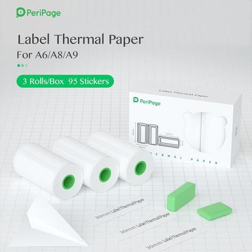 compatibles PeriPage ? autocollant blanc en papier thermique officiel  étiquette 30mm pour imprimante A6 A3 A8 A9 A40 58mm 77mm 107mm