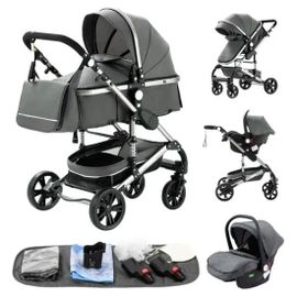 Poussette Combinée 3 En 1 Siège-Auto Nacelle Trio Réversible Réglable Haute Qualité Roues Increvables.Gris