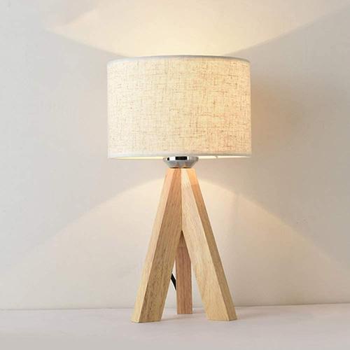 Lampe De Chevet En Bois À Trépied, Lampe De Bureau,Abat-Jour Classique En Tissu, Parfait Pour Chambre, Salon, Salle D?Étude, Et Bureau